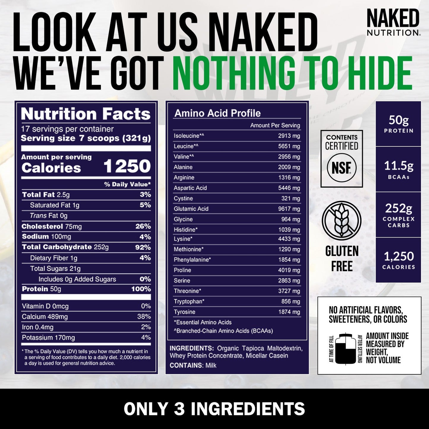Mass Gainer Protein Supplement - Unflavored 12LB for Smooth Shakes and Everyday Nutrition