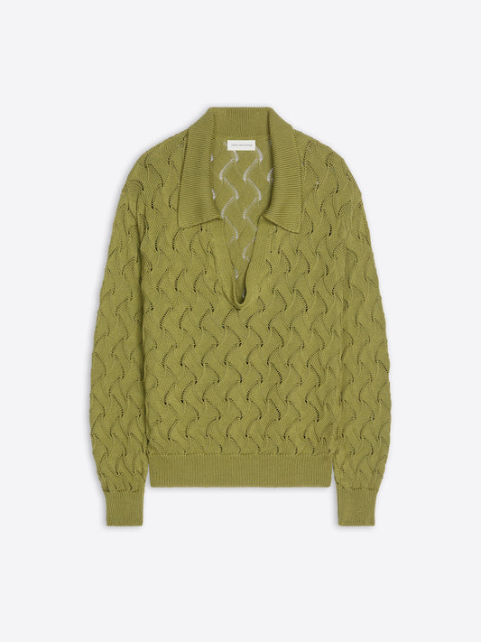 Lace Stitch Polo Sweater