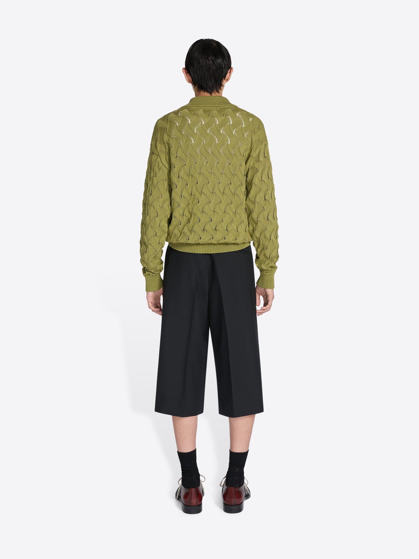 Lace Stitch Polo Sweater