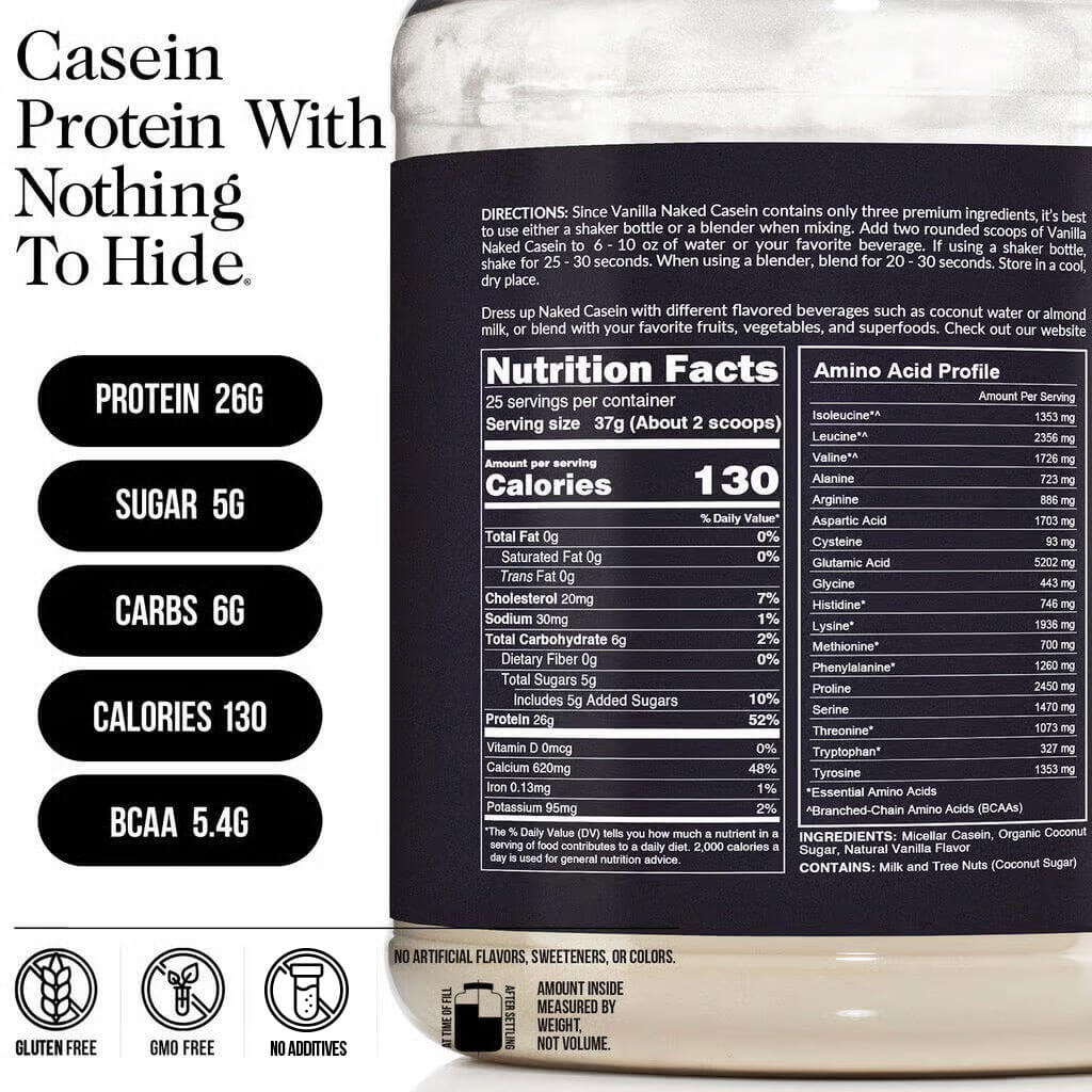 Vanilla Casein Protein Powder - Vanilla - Standard Size with a Smooth, Versatile Powder Format