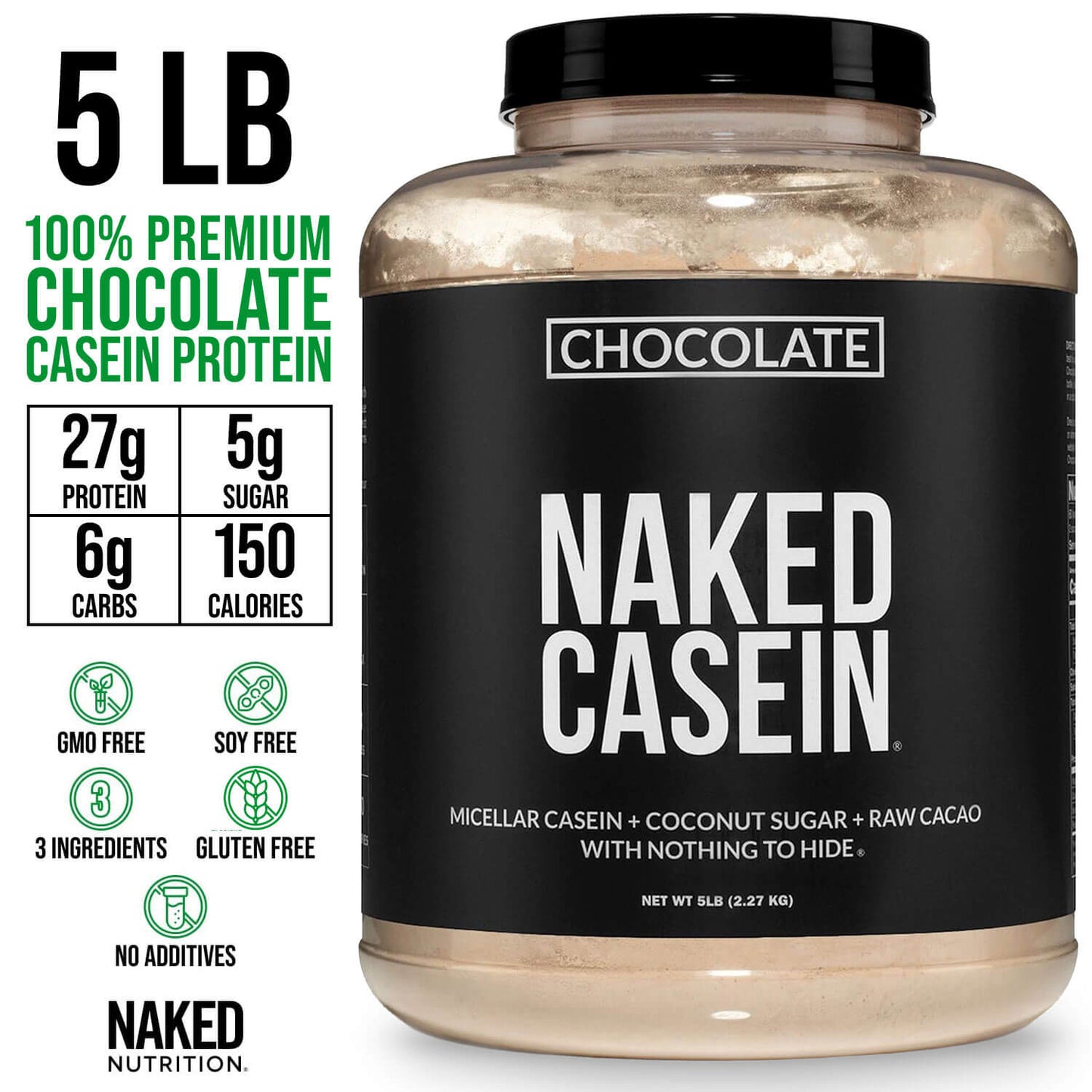 Chocolate Casein Protein Powder - 5LB - Chocolate with a Smooth, Versatile Powder Format