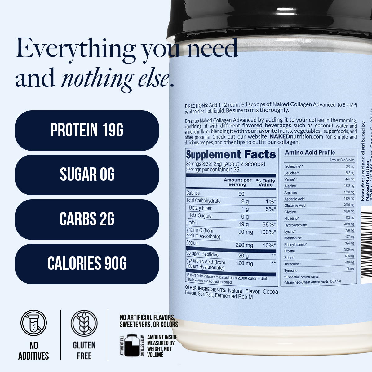 Chocolate Collagen Peptides with Hyaluronic Acid - Chocolate Advanced Collagen Peptides Made for Simple Daily Mixing Routines
