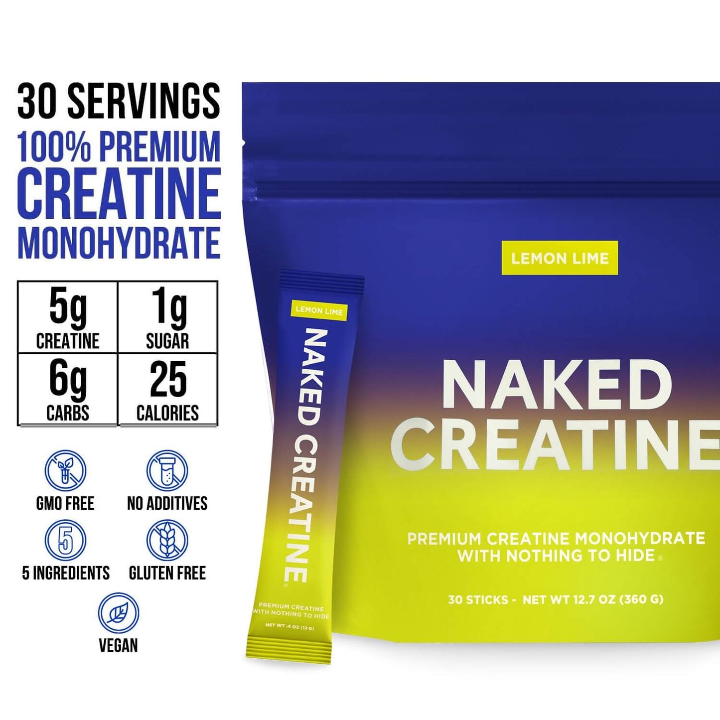 Lemon Lime Creatine Travel Packs - Lemon Lime Sticks Made for Everyday Active Routines