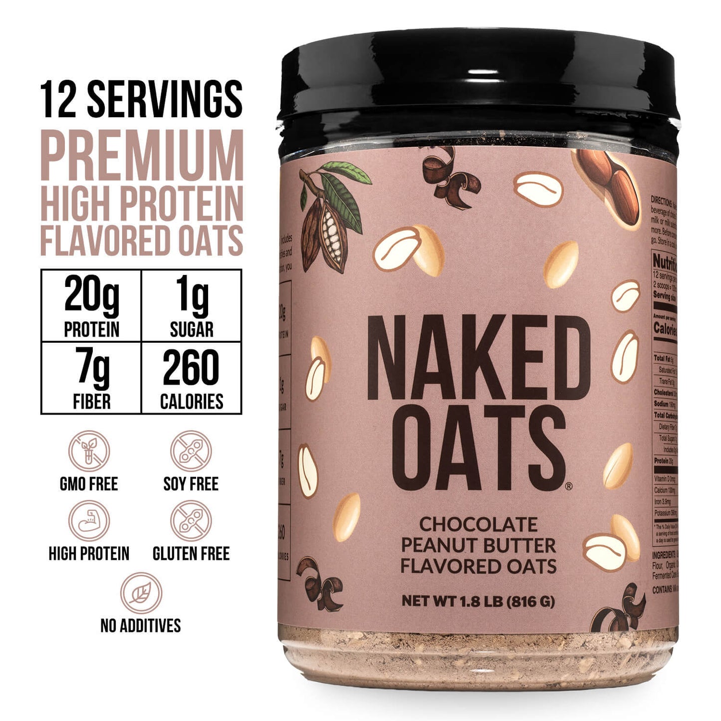 Chocolate Peanut Butter Protein Oats - Chocolate Peanut Butter for Quick Oats at Home or On the Go