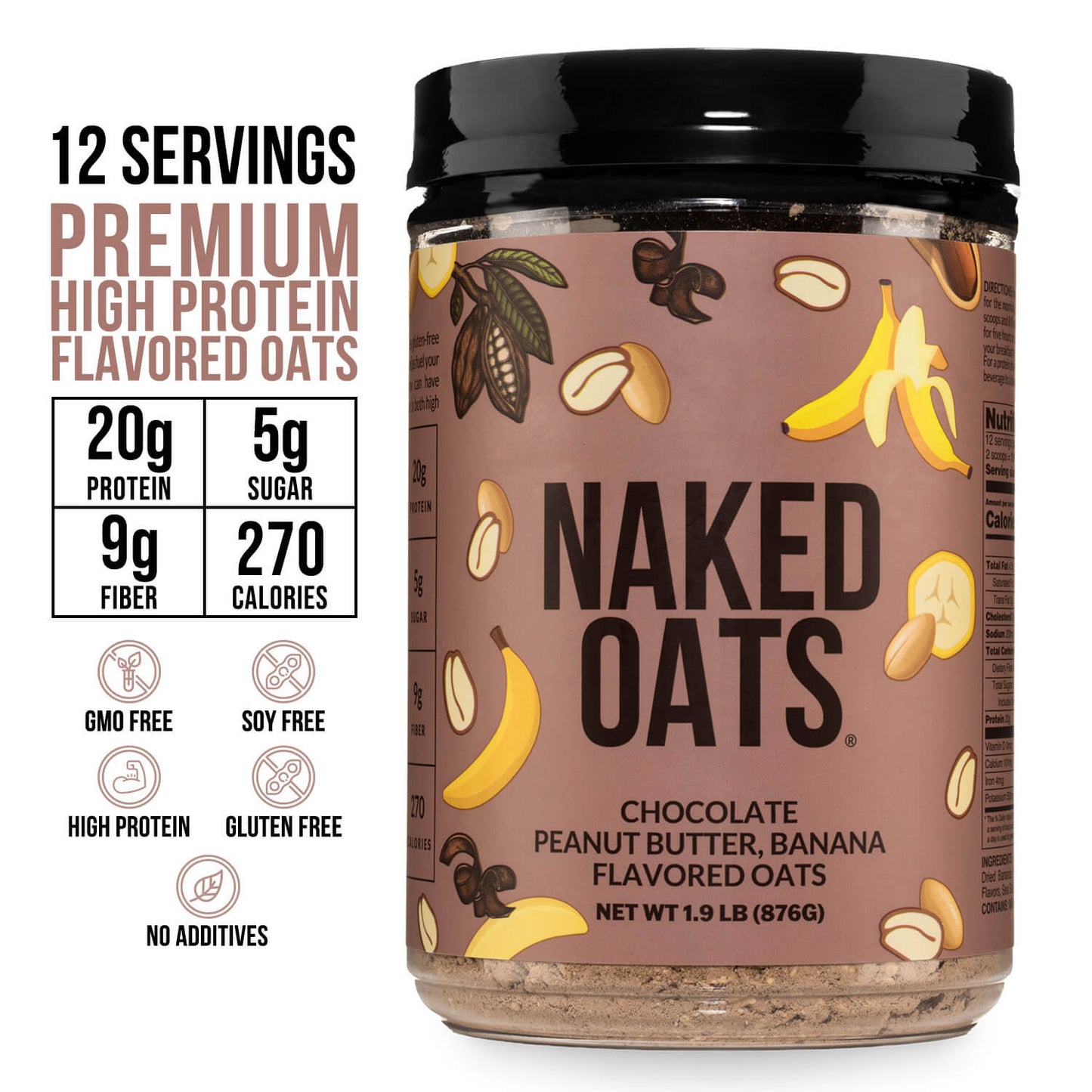 Chocolate Peanut Butter Banana Protein Oats - Chocolate PB Banana for Quick Oats at Home or On the Go