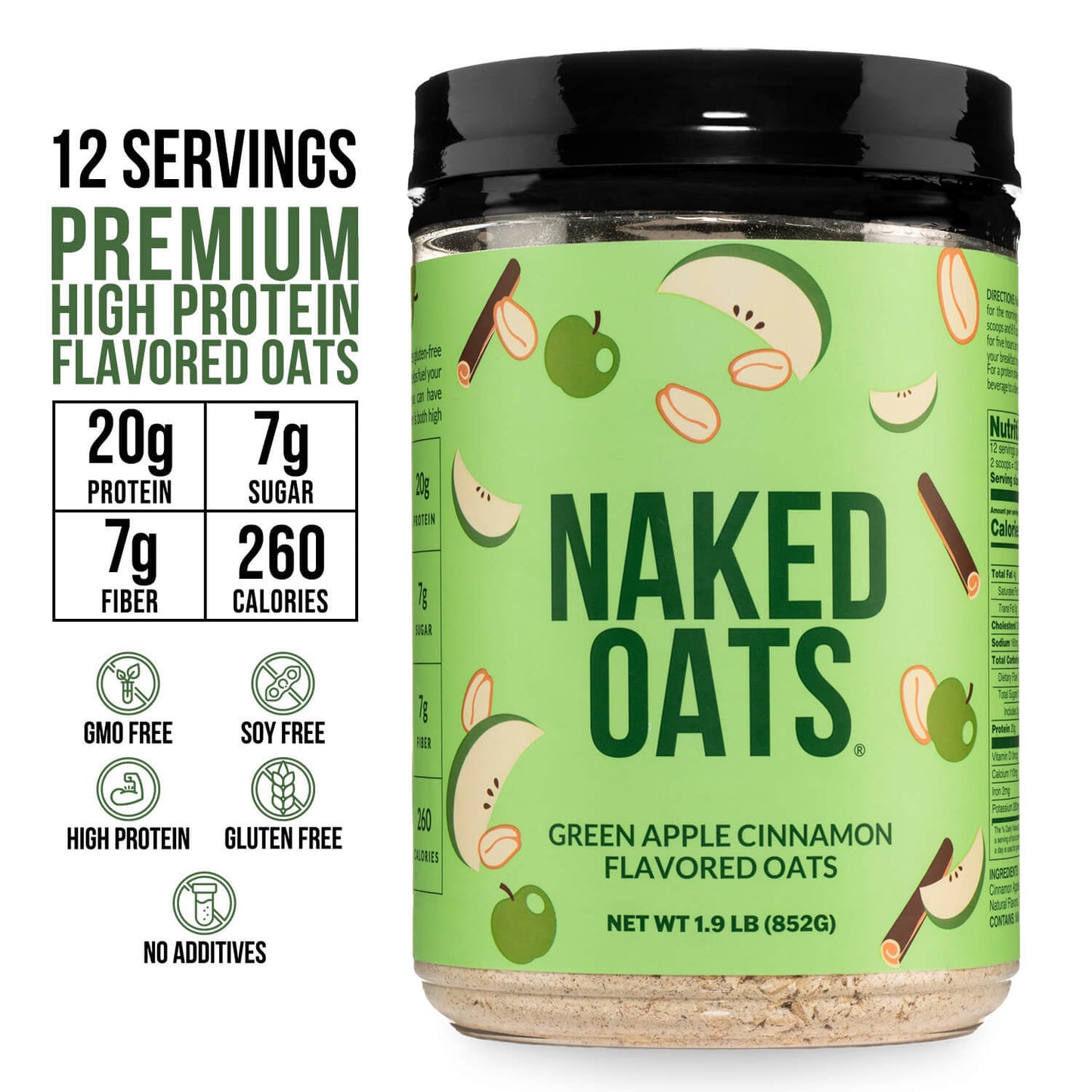 Green Apple Cinnamon Protein Oats - Green Apple Cinnamon for Quick Oats at Home or On the Go