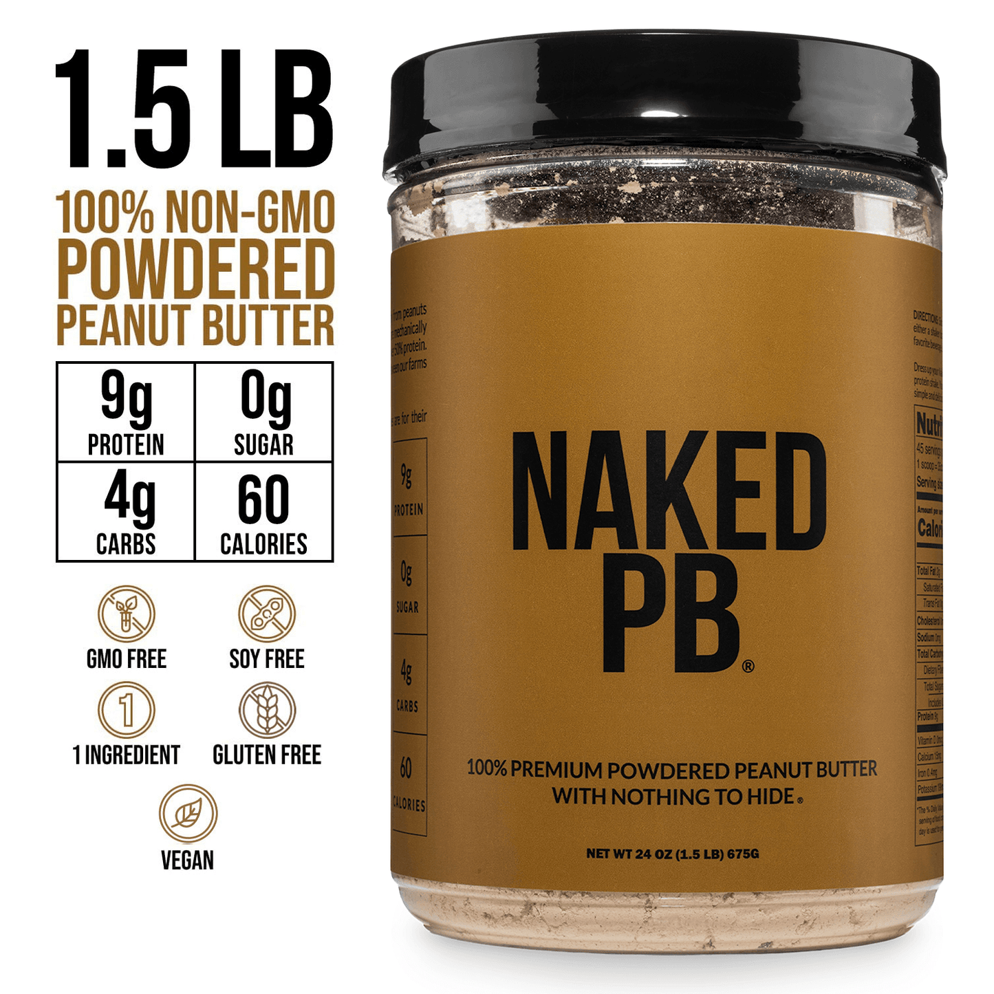 Powdered Peanut Butter - PB - 1.5 LB with a Smooth, Versatile Powder Format
