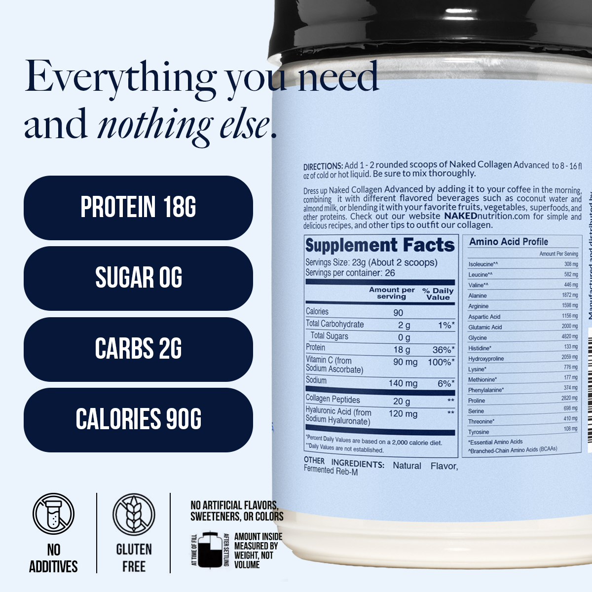 Vanilla Collagen Peptides with Hyaluronic Acid - Vanilla Advanced Collagen Peptides Made for Simple Daily Mixing Routines