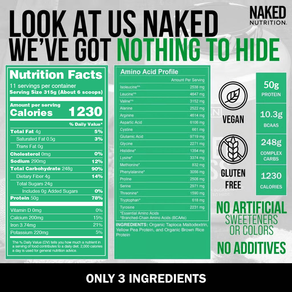 Vegan Mass Gainer Supplement - Unflavored (Vegan) for Smooth Shakes and Everyday Nutrition
