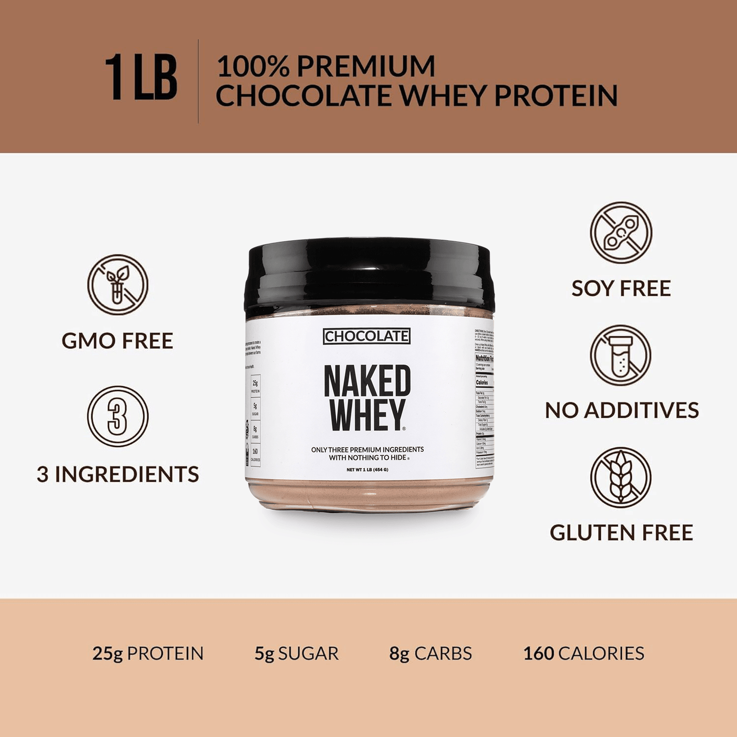 Chocolate Whey Protein Powder 1lb - Chocolate with a Smooth, Versatile Powder Format