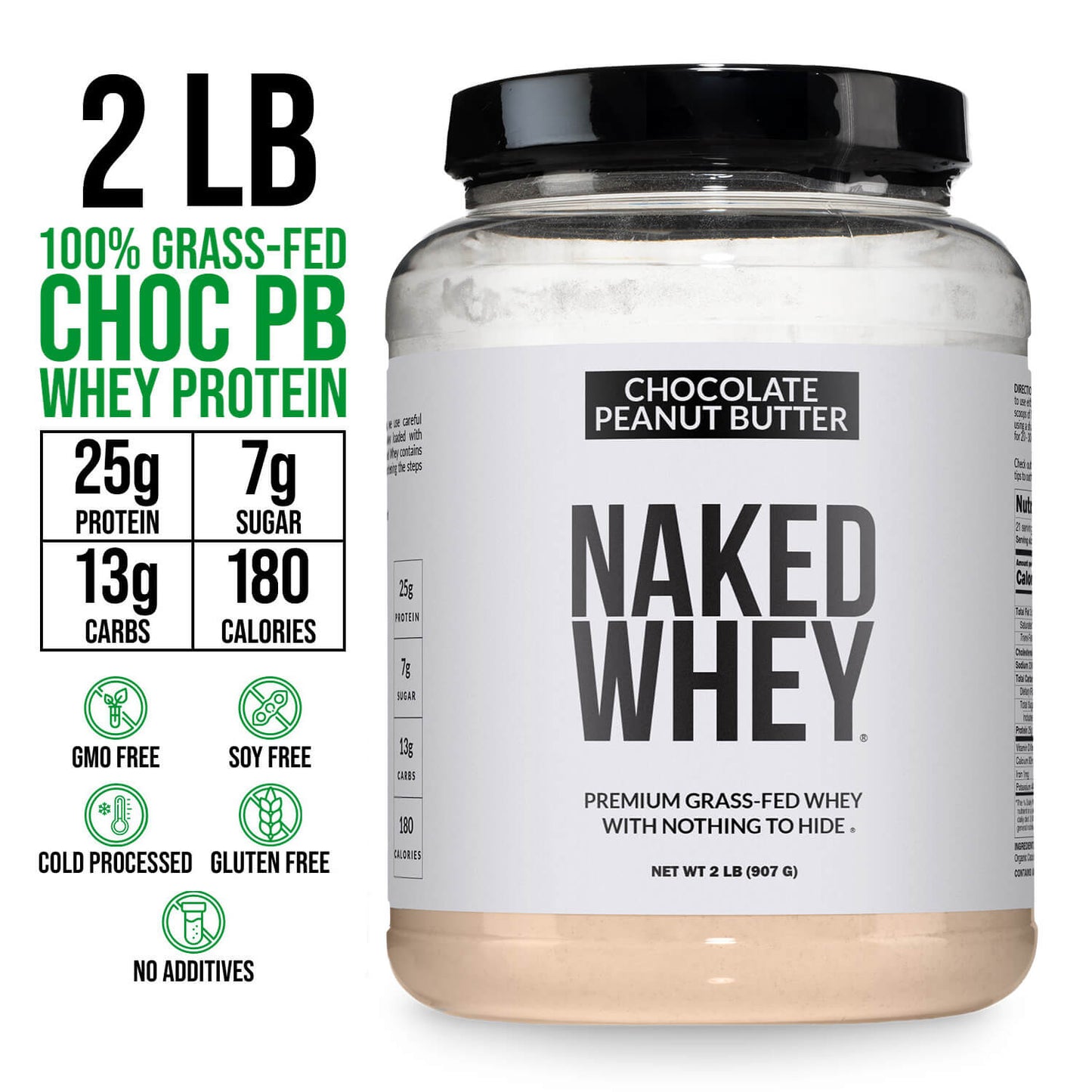 Chocolate Peanut Butter Whey Protein Powder 2LB - Chocolate PB with a Smooth, Versatile Powder Format