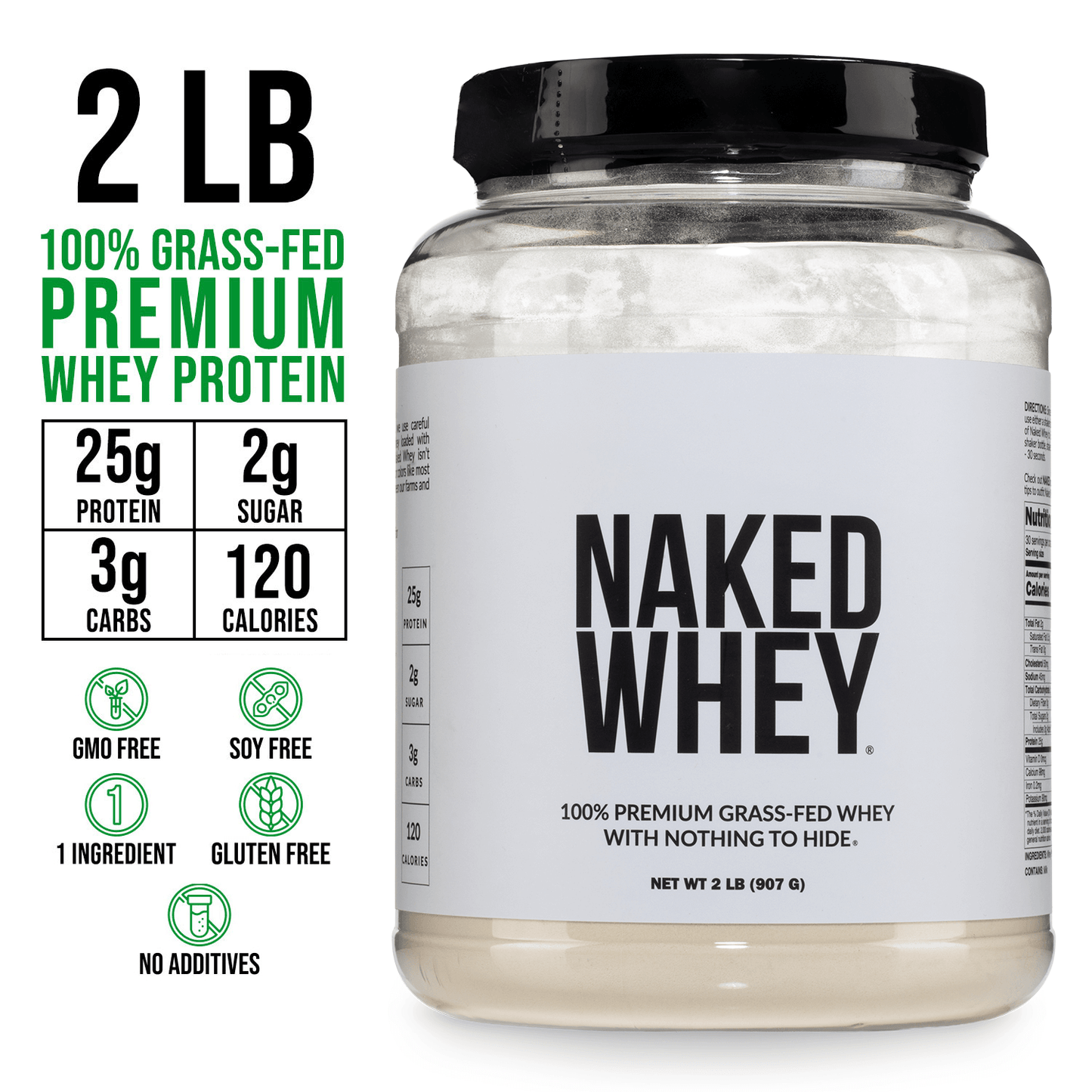 Grass Fed Whey Protein Powder - Unflavored - Standard Size with a Smooth, Versatile Powder Format