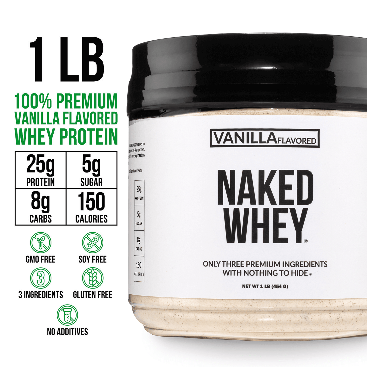 Vanilla Whey Protein Powder 1lb - Vanilla with a Smooth, Versatile Powder Format