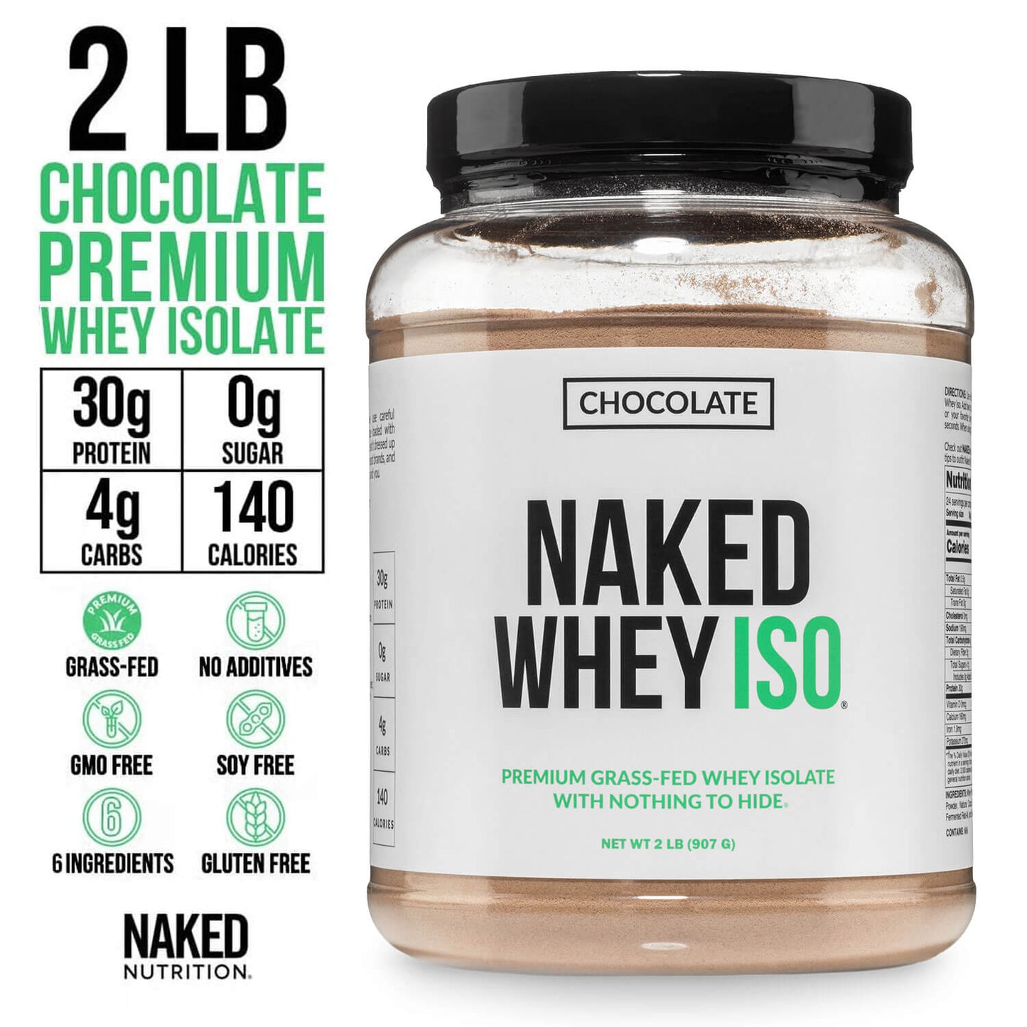 Chocolate Grass-Fed Whey Isolate Protein Powder - Chocolate with a Smooth, Versatile Powder Format