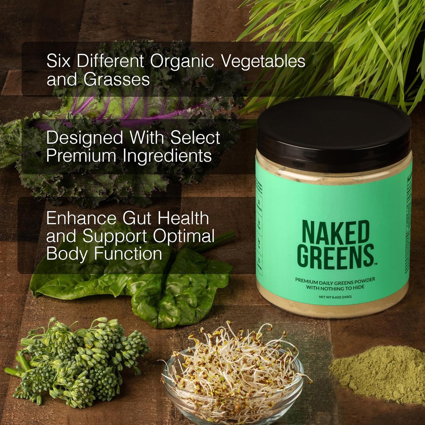 Organic Greens, Prebiotic & Probiotic Powder for Simple Preparation and Everyday Use